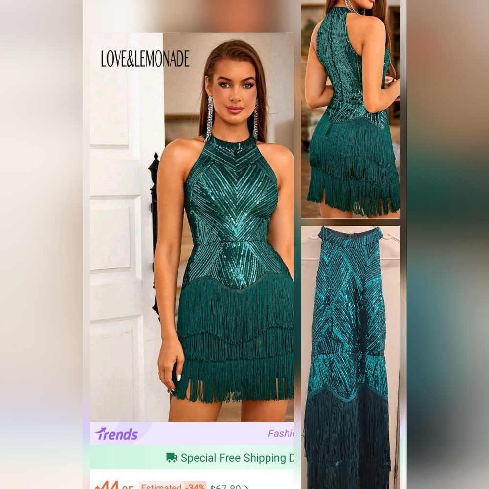 Love & Lemonade Teal Backless Fringe Dress